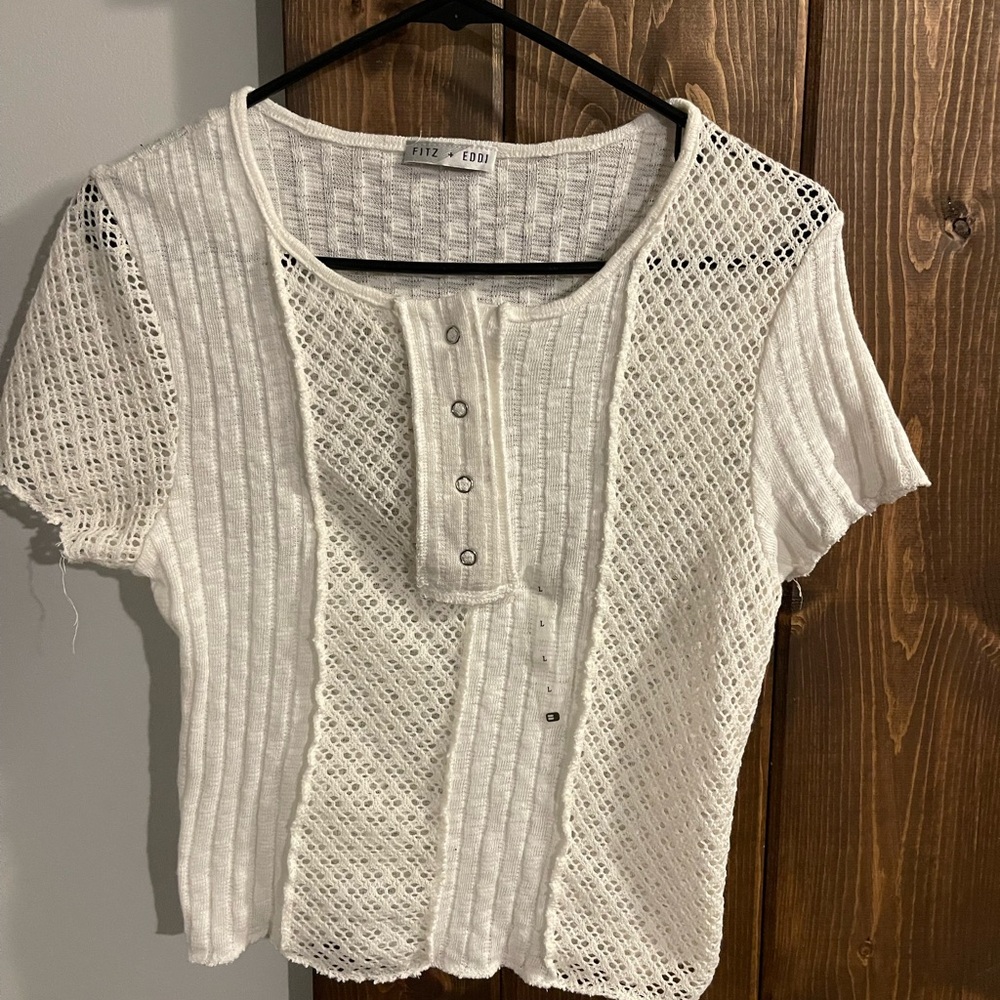 Elegant White Button-Down Knit Shirt